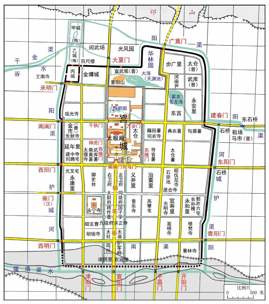 北魏洛阳内城的空间格局复原示意图（钱国祥《北魏洛阳内城的空间格局复原研究》，《华夏考古》2019年第四期）