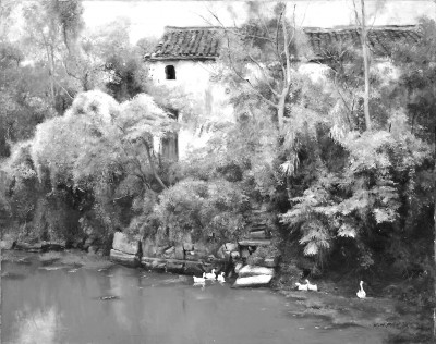     宁静的河埠头（油画） 潘鸿海